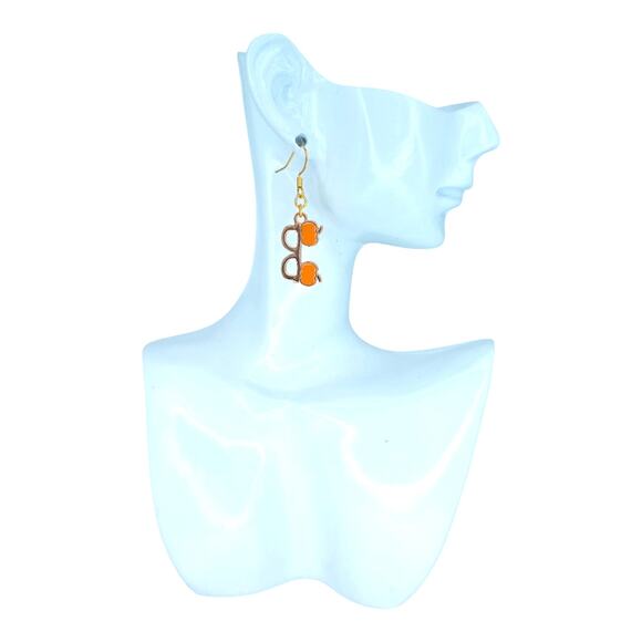 Festive Pumpkin Glasses Earrings | Fall Thanksgiving Dangle Jewelry - Picture 4 of 4